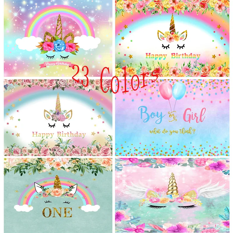 

SHUOZHIKE Unicorn Birthday Banner Glitter Rainbow Photography Backdrops for Baby Party Photographic Backgrounds 210519-33