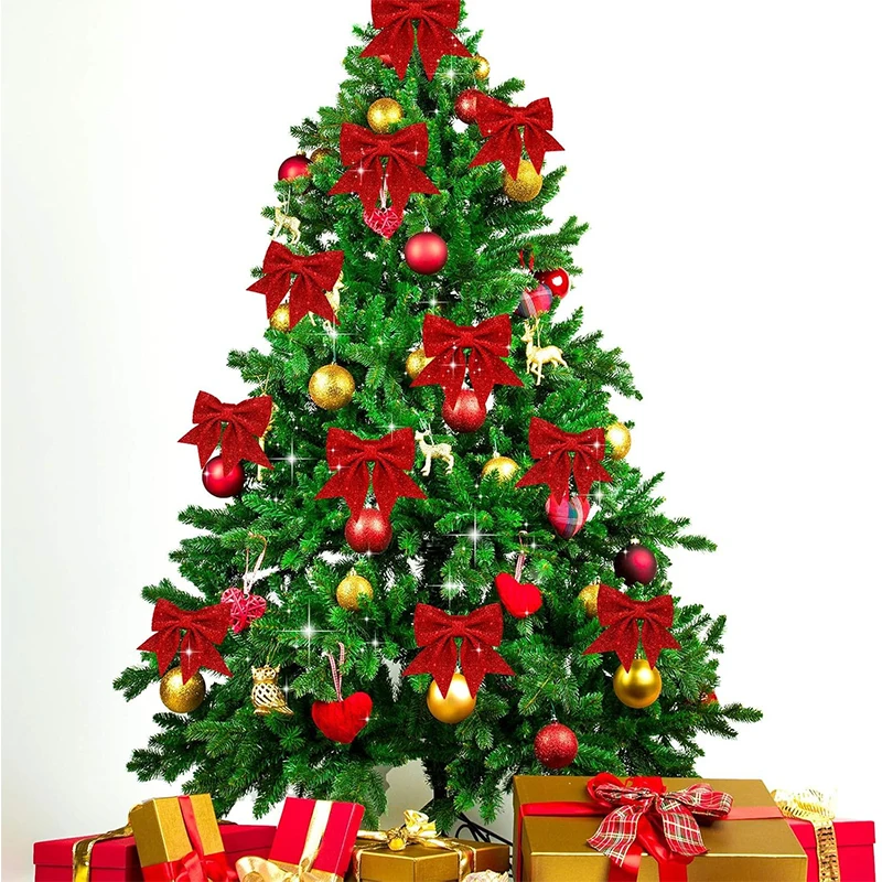 12Pcs Bows Christmas Decoration Xmas Tree Bowknot Ornaments for Home Room Decor Happy New Year Navidad 2026 Gifts Accessories view 3