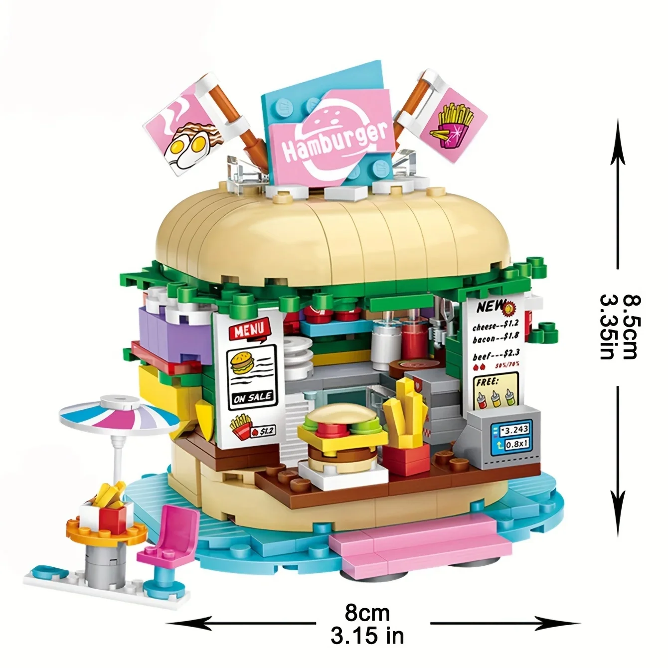 Cartoon Cake Shop Burger Shop, French Fries Shop Beverage Shop , Toast Shop , Ice Cream Shop , Mini Building Blocks ,