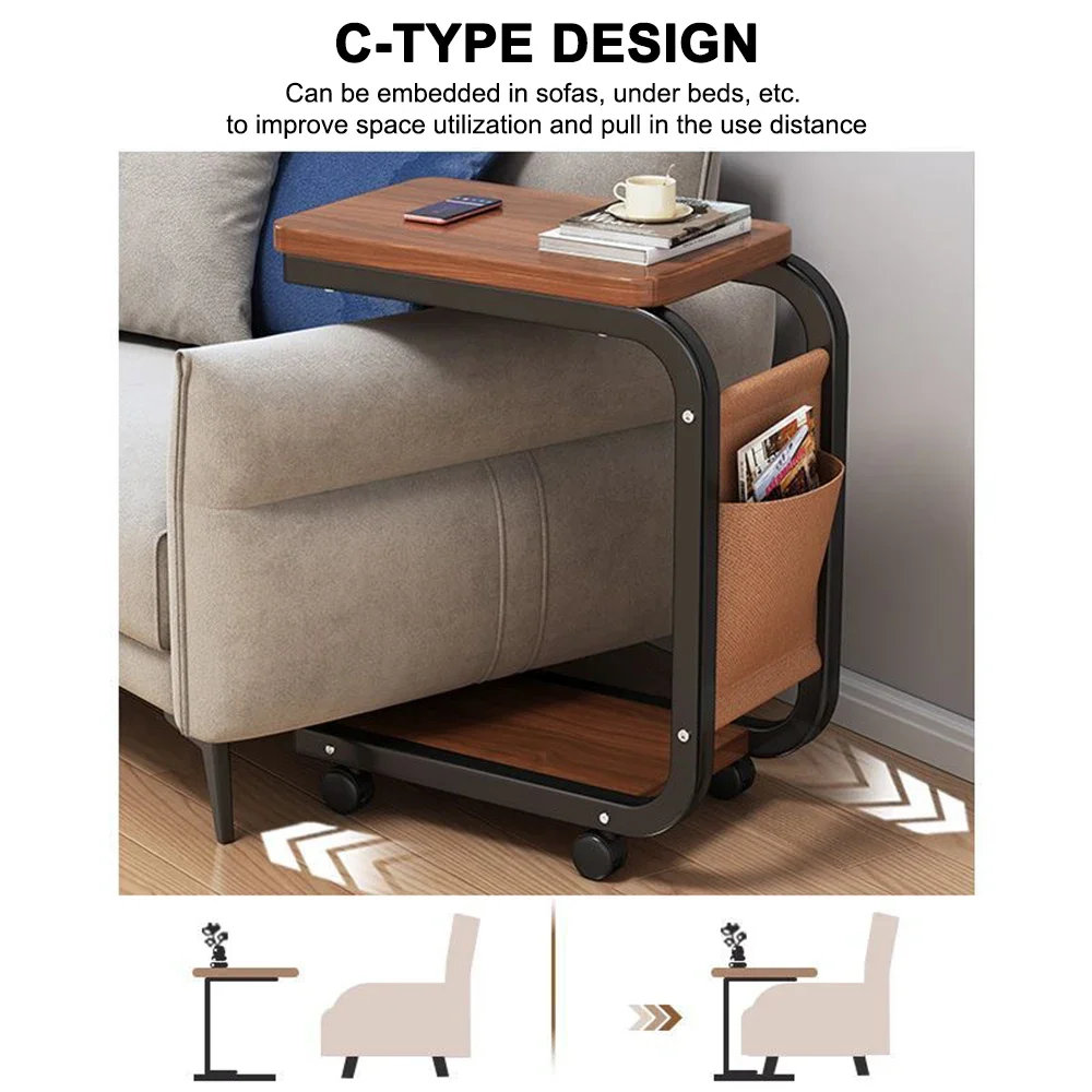 

Iron Solid Wood Mobile Coffee Table,Minimalist Small Sofa Table with Wheels for Living Room, Bedside Cabinet Storage Rack