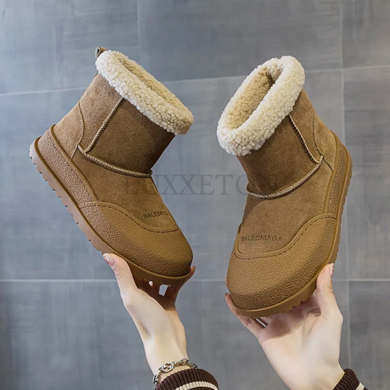 Genuine Leather Wool Thick Sole Ultra Soft Snow Boots Paired with Plush and Thick Anti Slip and Warm Casual Women's Cotton Boots