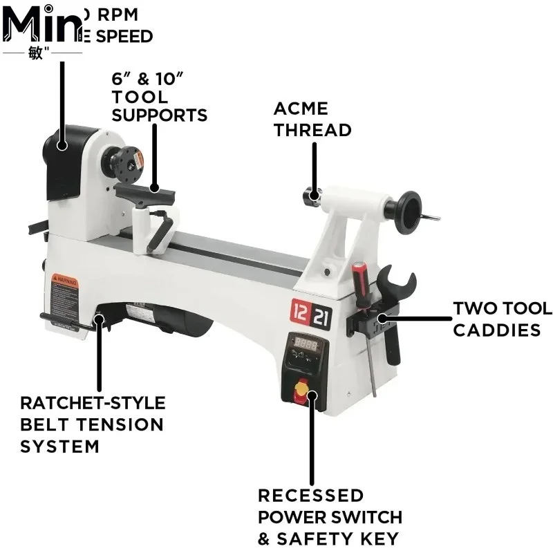 Variable Speed 24 Integrated Indexing Positions Woodworking Lathe with Tailstock Precision Woodworking Accessory for Diy Wood
