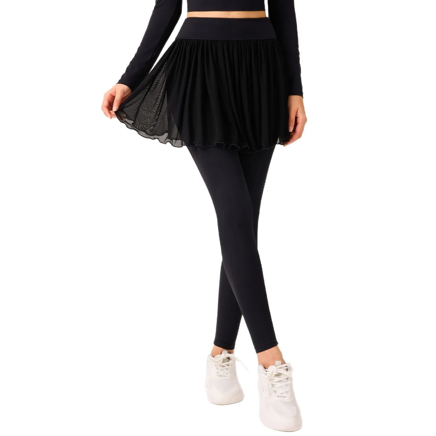 하이웨이스트 슬리밍 캐주얼 러닝 스커트 팬츠 V-허리 힙업 스트레치 피트니스 스포츠 슈트 다리길이 조절 아침 운동