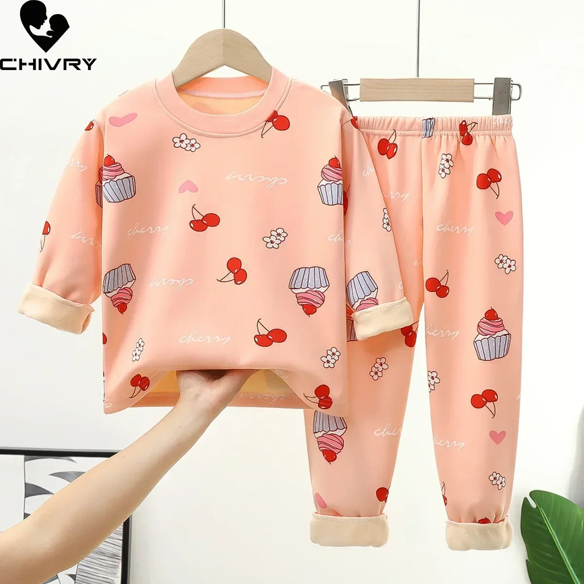 Pijamas gruesos y cálidos para niños y niñas, ropa de dormir de manga larga con cuello redondo y dibujos animados, para otoño e invierno, novedad