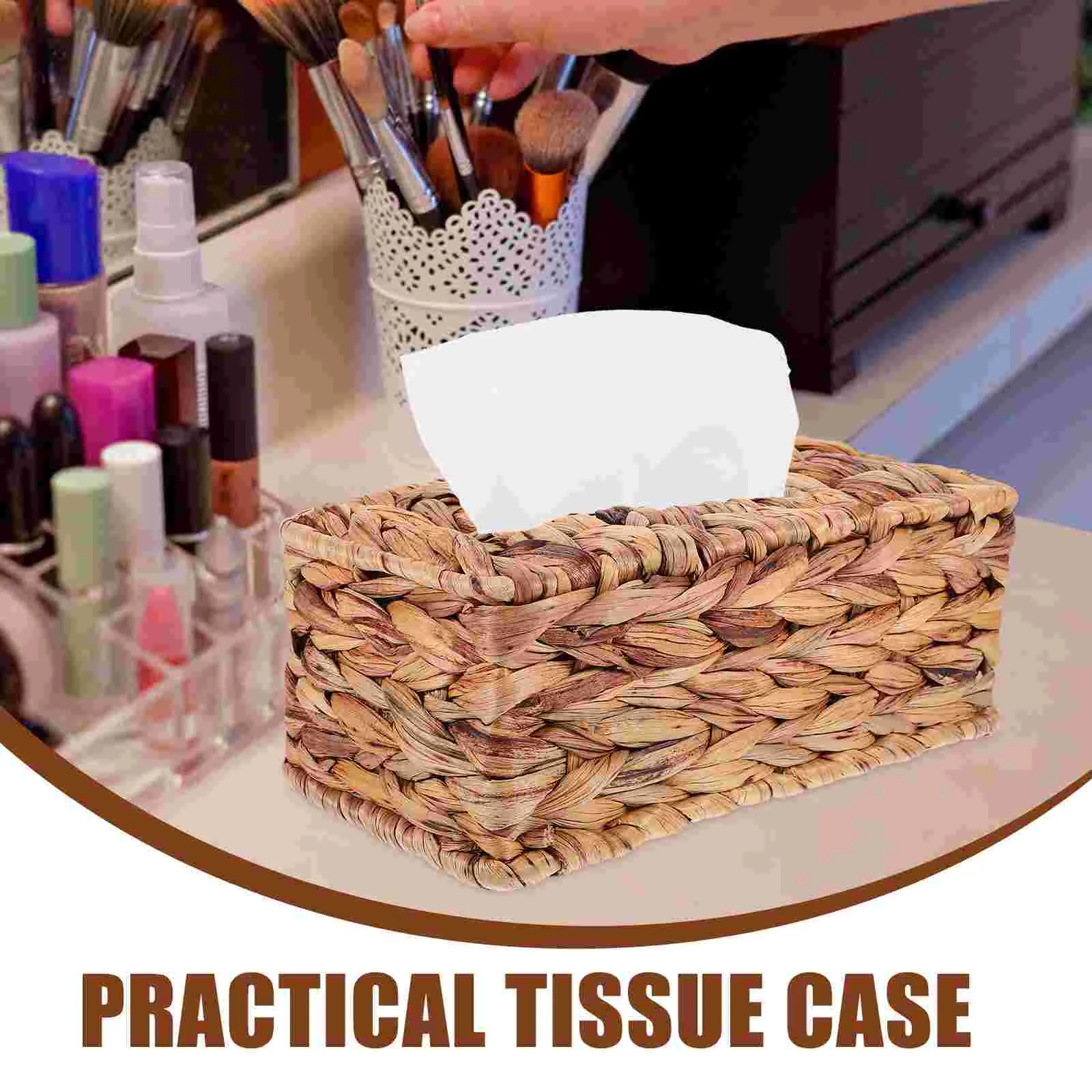 Straw Tissue Box Seagrass Napkin Holder Decorative Basket Natural Containers Woven Storage Bins Desktop Paper Holders Wicker