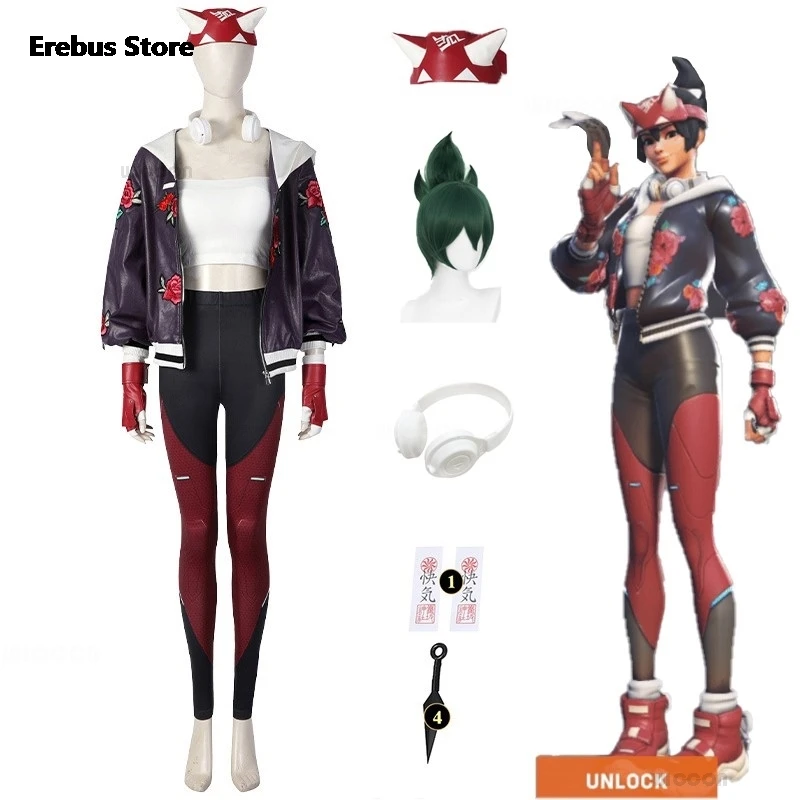 Overwatch 2 Kiriko Cosplay Costumes Skin Athleisure Coat Pants Women Suit Game Clothes Halloween Party Wig Props Uniform Set