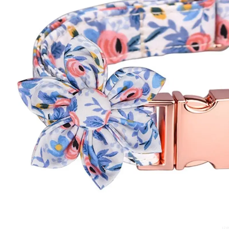 

L74D Dog Collar with Flower with Adjustable Safety Quick Release Metal Buckle and D Ring Puppy Gift Removable Flower Durable