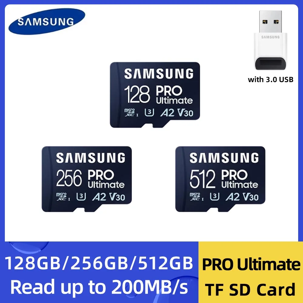 SAMSUNG-tarjeta Micro SD PRO Ultimate, 128GB, MicroSDXC, U3, 4K, Flash, 256GB, V30, TF, 512GB, alta velocidad, 200 M/s, para Dron