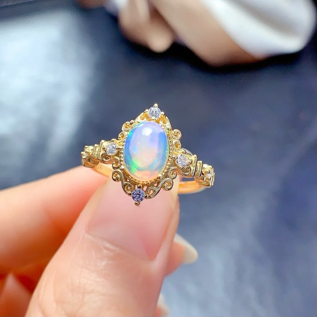 Luxury Elegance S925 Sterling Silver Ring Featuring Natural Opal Creating The Perfect Fashionable Gift for Sophisticated Women