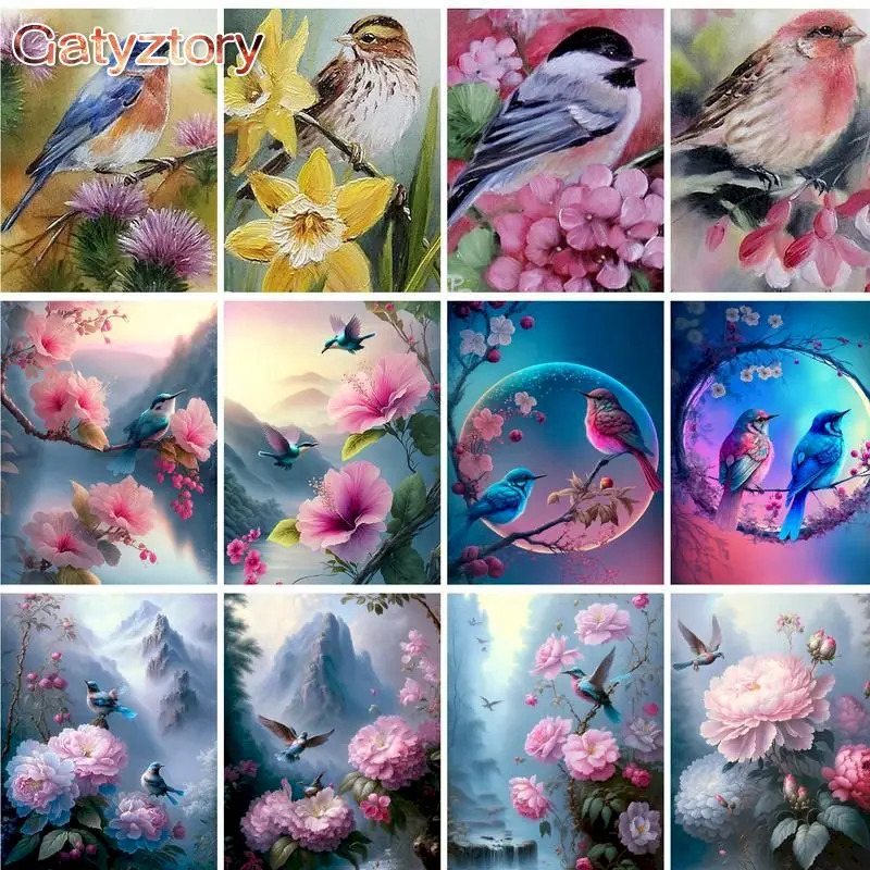 

GATYZTORY Paint By Number Animal Birds Kits For Adults Handpainted DIY Coloring By Number Scenery On Canvas Home Decoration