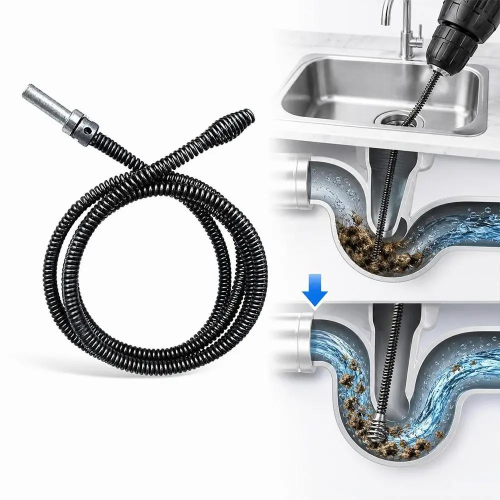 Steel Drain Snake Flexible Spring Drill Powered Spring Drain Auger Spiral Head Bendable Pipe Cleaning Cable