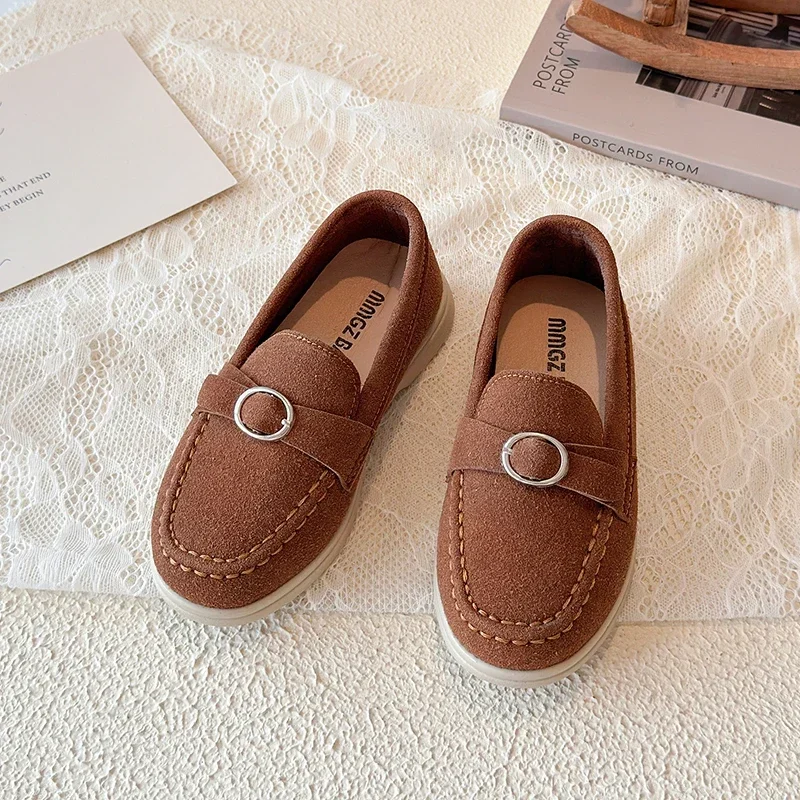 Toddler Kids Suede Loafers Slip On Penny Boat Shoes Round Metal Non-Slip Light Rubber Sole Uniform Dress ShoesSchool Daily Wear