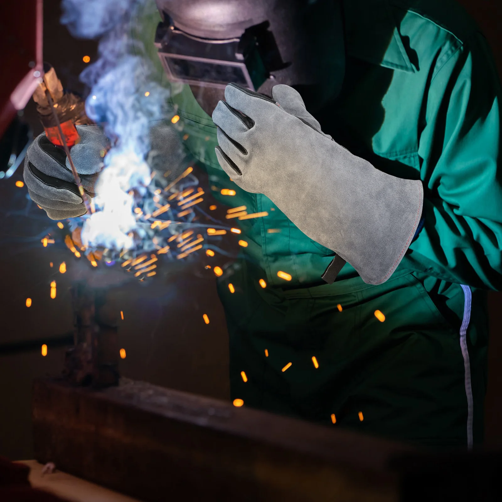 

1Pair Welding Gloves Heat Resistant Work Gloves Extended Wrist Protection Soft Lining Reinforced Stitching for Welding Furnace