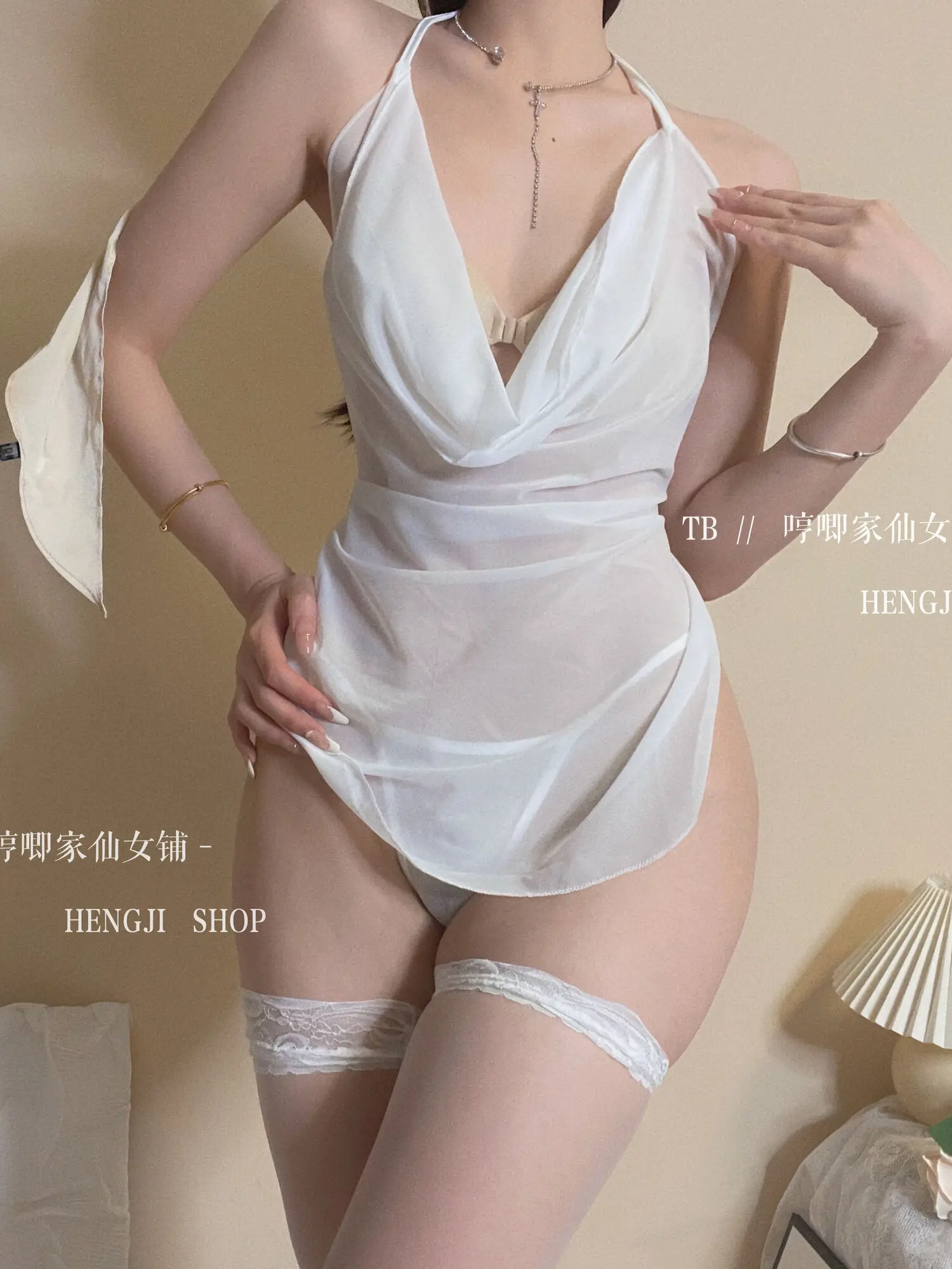 WOMENGAGA Fairy Tops Cosplay Sexy Large Backless Mesh Lace Mini Tank Dress Transparent Halter Neck Girl Hot Sexy Korean VEM2