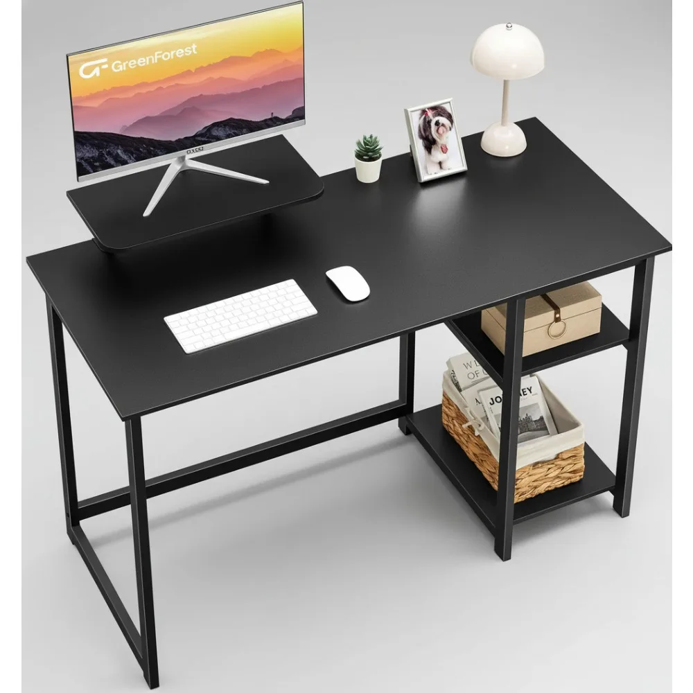 

39 Inch Adjustable Gaming Desk with Monitor Stand & Storage Shelves, Compact Home Office Study Writing Desk in Black