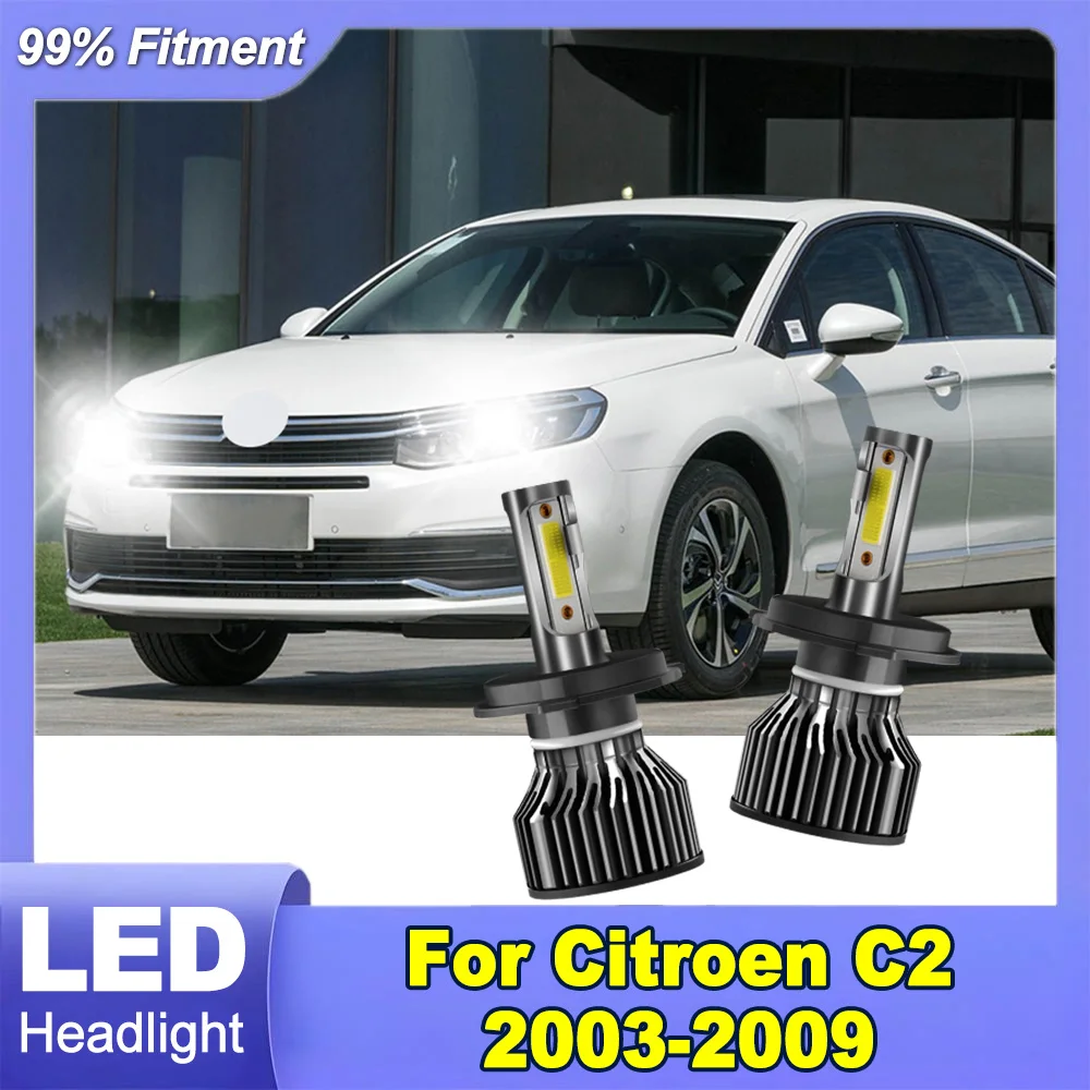 

2X автомобильные светодиодные фары 6000K белые H4 дальнего ближнего света 30000LM 300W для Citroen C2 2003-2008 2009 Plug and Play автомобильные фары