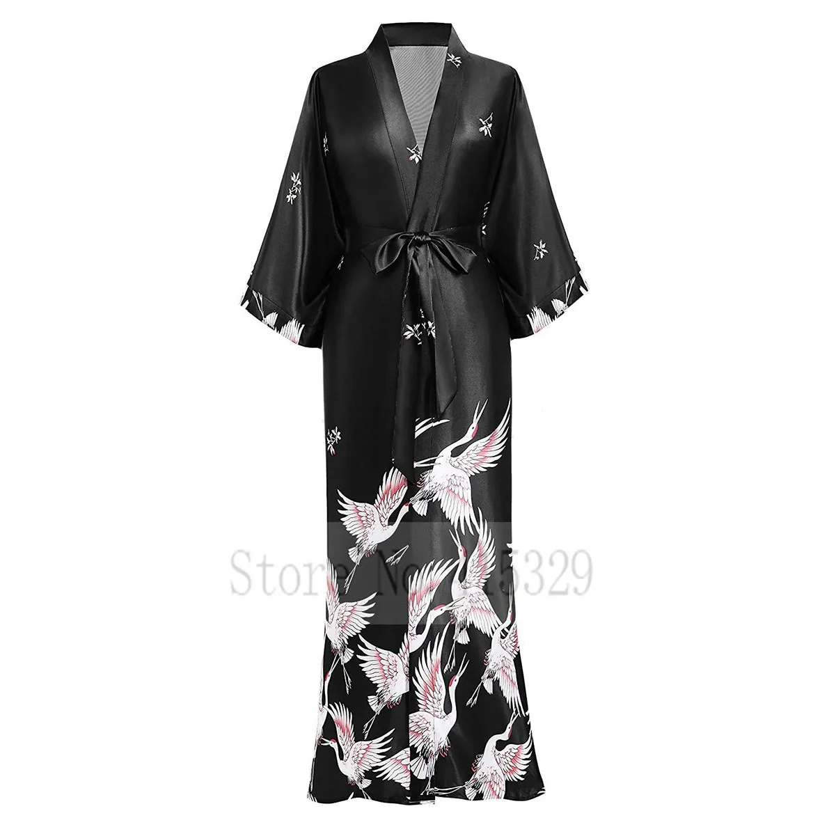 Women Long Kimono Robe Print CRANE Nightgown Wedding Party Gift Longewear Bride Bridesmaid Bathrobe Gown Intimate Lingerie