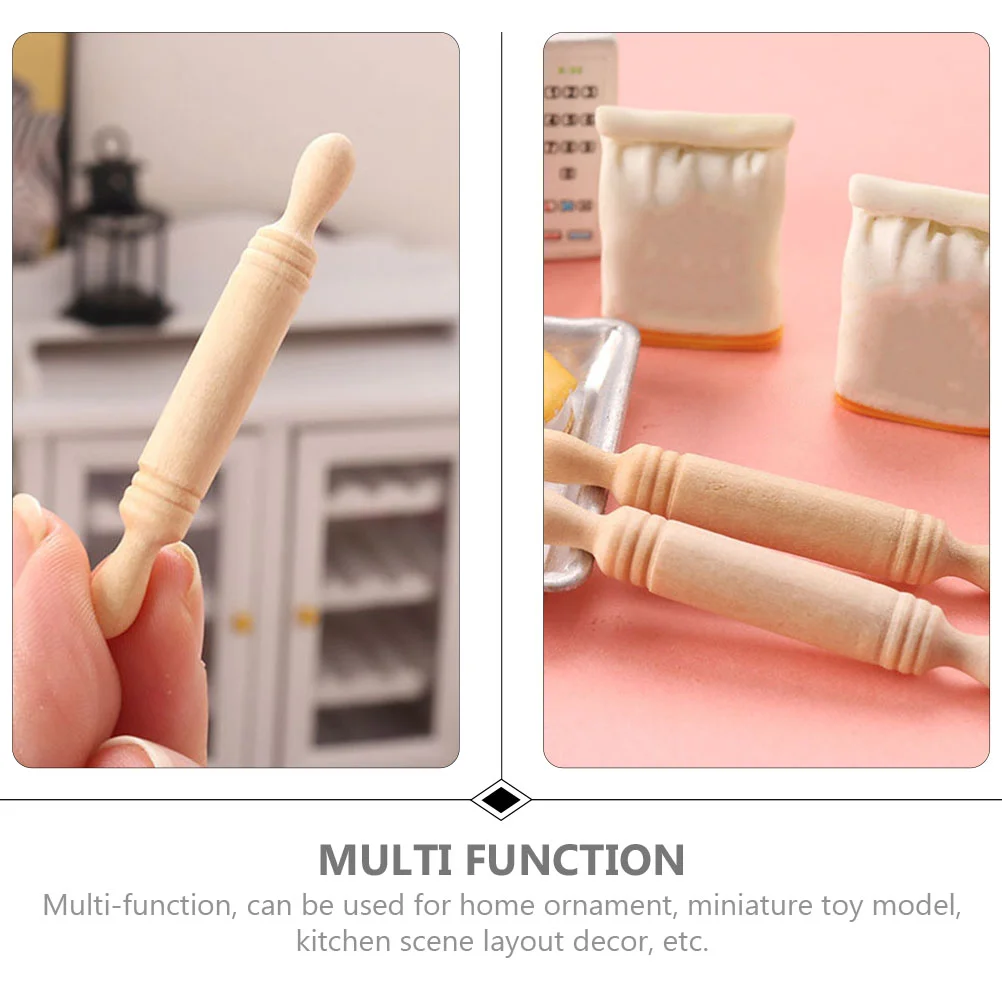 10 Pcs Mini Wood Rolling Pin Kitchen Scene Prop Decorative Stick Craft Small Props Miniature Pole House Rod Child Trinket Tray