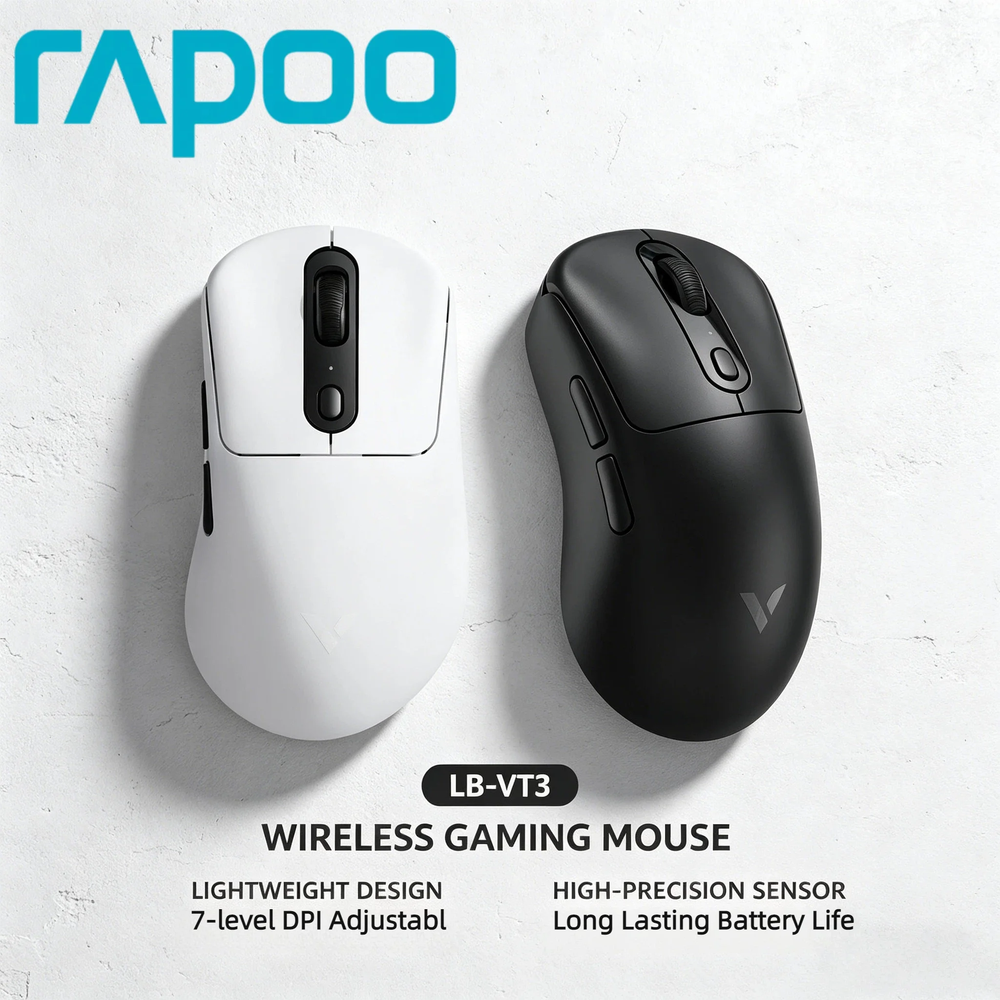 Rapoo VT3 MAX VT3 Wireless Gaming Mouse True 8K Polling Rate 53g Lightweight Up to 750Hr Battery Life Macro Enabled Pro
