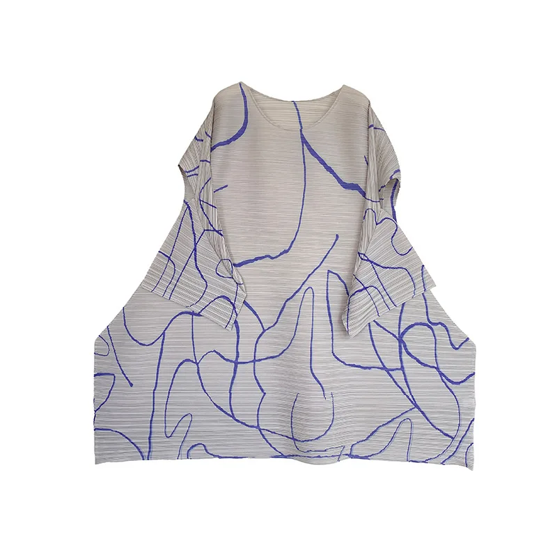 مياكي مطوي فستان محكم من عند الصدر ويتدلى بشكل واسع المرأة 2025 موضة جديدة مخطط طباعة الجولة الرقبة جرس الأكمام فضفاضة أنيقة منتصف طول تنورة