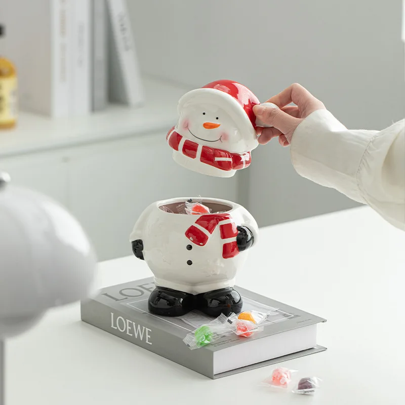 Christmas Cookie Jar with Lid, Santa Snowman Ceramic Storage Container for Candy Snacks, Holiday Gift Decor