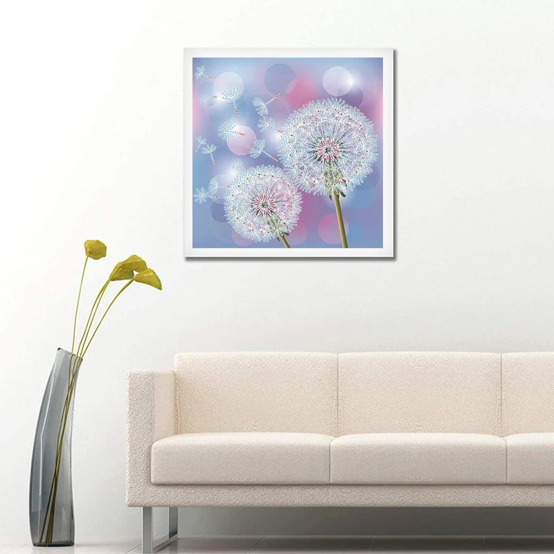 DIY 5D 다이아몬드 아트 페인팅 번호 키트, 민들레 특수 모양 라인석 다이아몬드, DIY 페인팅 벽 장식