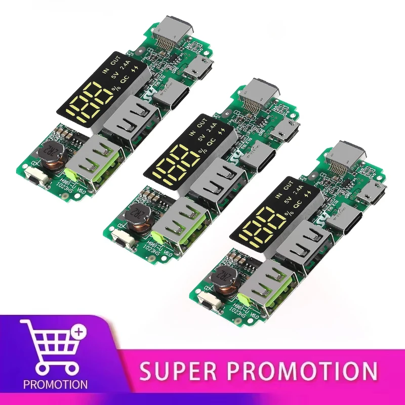 3PCS Lithium Battery Charger Board LED Dual USB 5V 2.4A Micro/Type-C USB Mobile Power Bank 18650 Charging Module Circuit