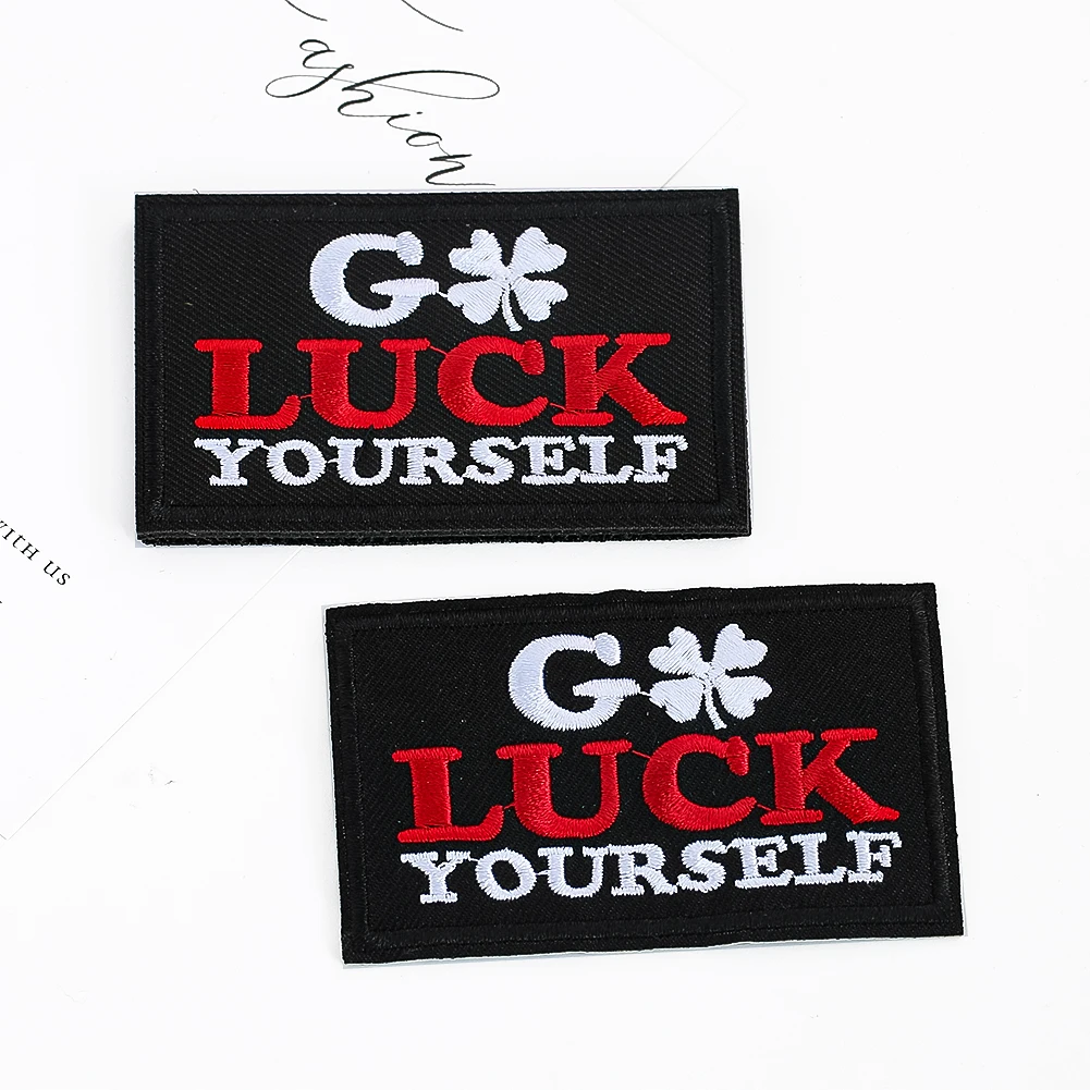 Good Luck Yourself Badge Embroidery Letter Iron on Transfer Patches Hook Loop Applique Clothes Luggage Supplies Decor Accessory