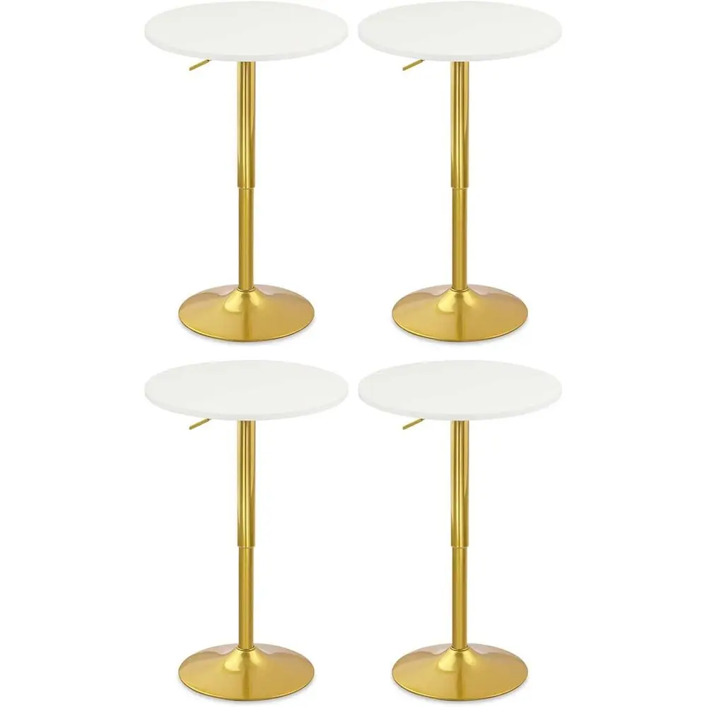 

Adjustable Height Bistro Table Set of 4, 26-36, Gold Base, White, Suitable for Home, Kitchen, Party, Restaurant, Wedding.