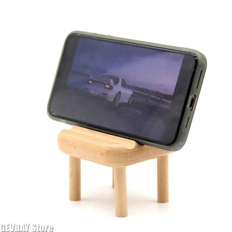 

Creative Chair Shape Wooden Stand Cute Mini Wood Bracket Universal Mobilephone Cellphone Desktop Support Holder cable saver