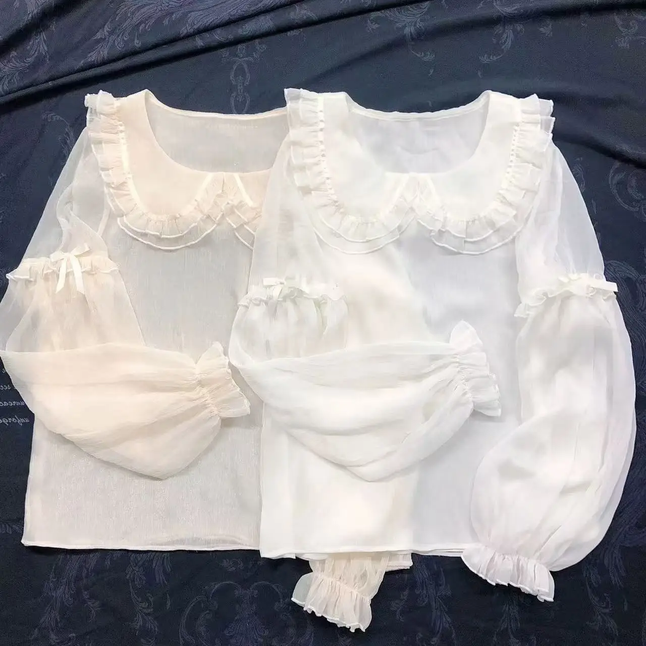 Lolita inner navy collar long-sleeved autumn Lolita exclusive transparent sweet vitality versatile chiffon shirt