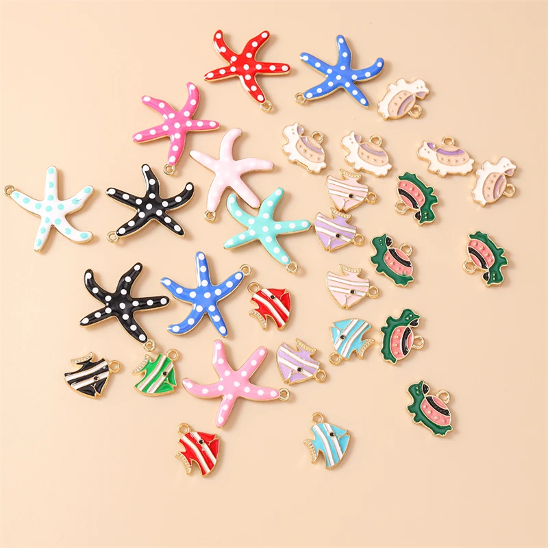 20 Stück niedliche, gemischte Emaille-Anhänger in Form von Schildkröten, Seesternen und Fischen zum Basteln von Halsketten, Ohrringen, Armbändern und anderen Schmuckstücken. – Detail 2