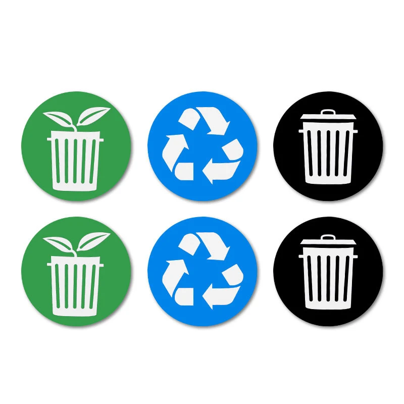 6pcs Diameter 10CM PVC Recycle Trash Bin Sticker Vinyl Stickers Decals For Label Bins Containers Garbage Cans Home Decor