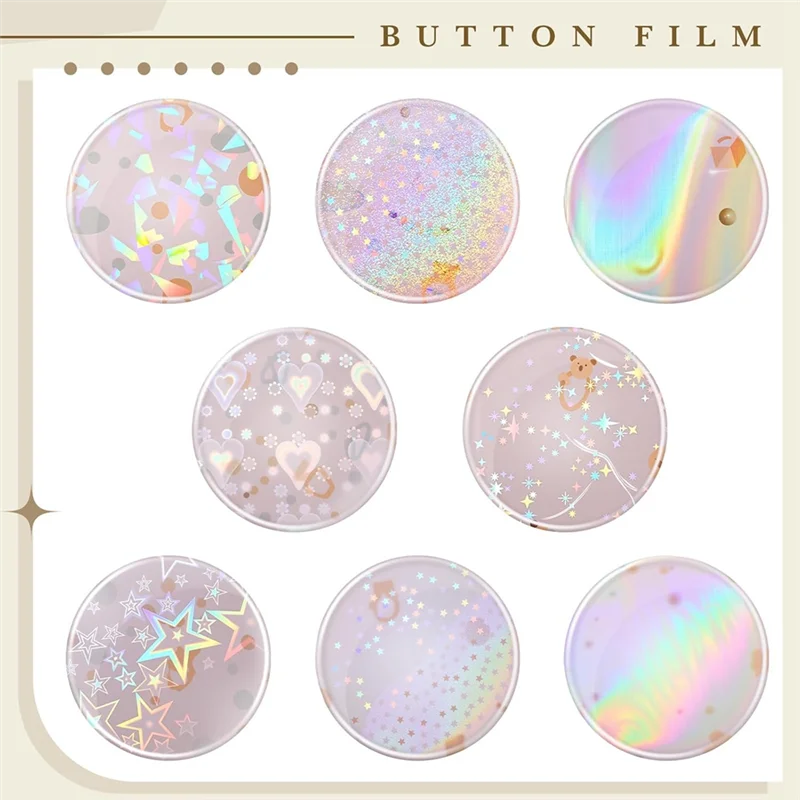 ABFU-Holographic Glitter,Badge Film 200Pcs 70Mm(2.76 In) 8 Styles, Protective For 2.25 Inch 58Mm Buttons Maker