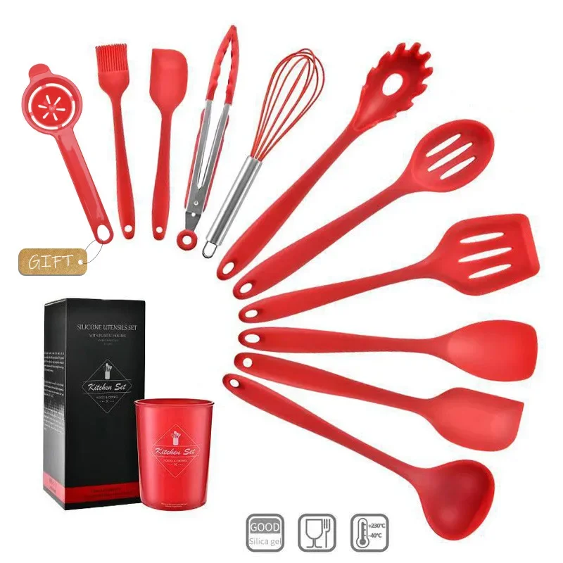 

10 Sets Heat Resistant Silicone Kitchenware Cooking Utensils Set Kitchen Non-Stick Cooking Utensils Baking Storage Box Tools