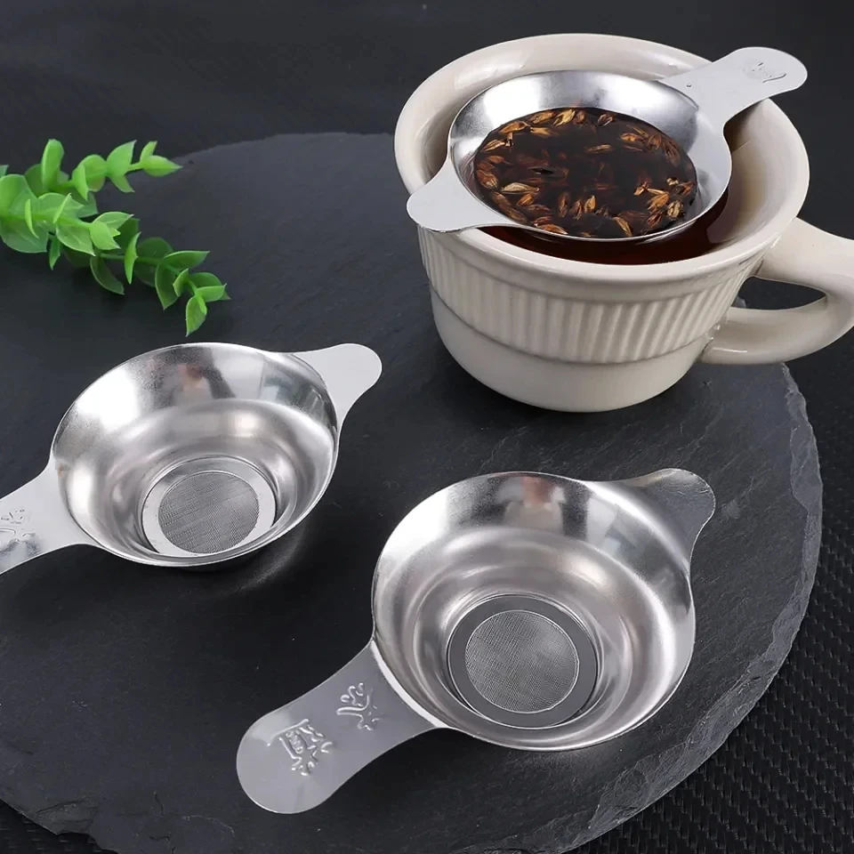 

1PC Spice Stainless Steel Tea Strainer With Drip Bowl Easy Clean Loose Leaf Traditional Hanging Herbal Double Ear Infuser Filter
