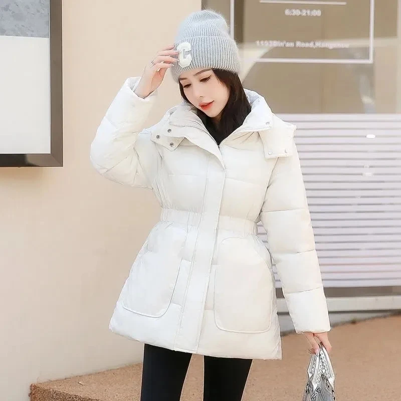 

Down and cotton padded jacket women's 2022 new autumn and winter loose, medium and long, waist closed and thickened cotton padde