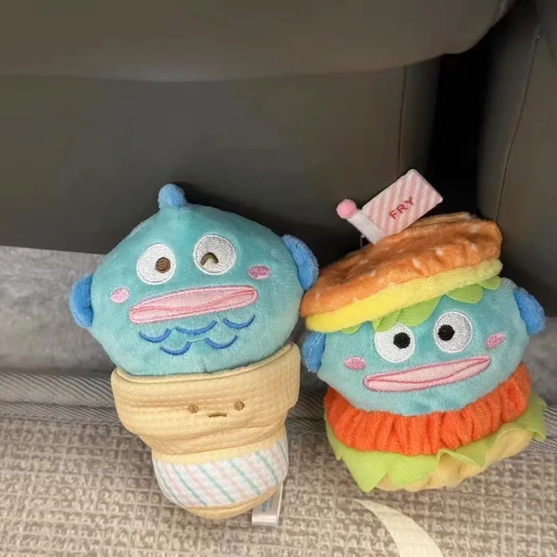 Anime Kawaii Ugly Fish Hangyodon Burger Ice Cream Cartoon Plush Doll Sanrios Girl Bag Pendant Decoration Keychain Childrens Gift image 3
