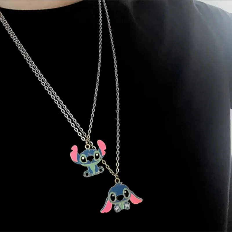 Disney Lilo & Stitch Necklace Cute Figure Stitch Neck Chain Lovers Jewelry Stainless Steel Stitching Necklace for Women