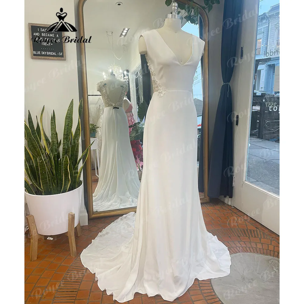 Brautkleid Soft Satin Mermaid Boho V Neck Wedding Dress Lace Open Back 2023  Bridal Receipt Wedding Party Gown robe longue Women