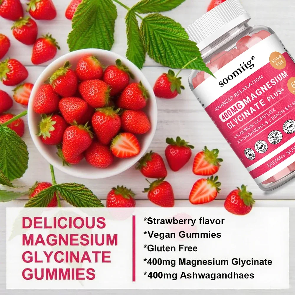 Magnesium Glycinate Gummies for Sleep & Relaxation with Ashwagandha Helps Reduce Stress and Support Muscle & Bone Health