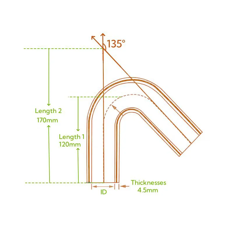 3PLY 170mm Length 135 Degree Elbow Silicone Coolant Intercooler Hose ID 8mm 11mm 19mm 25mm 30mm 38mm  50mm 57mm 60mm 64 68 70mm