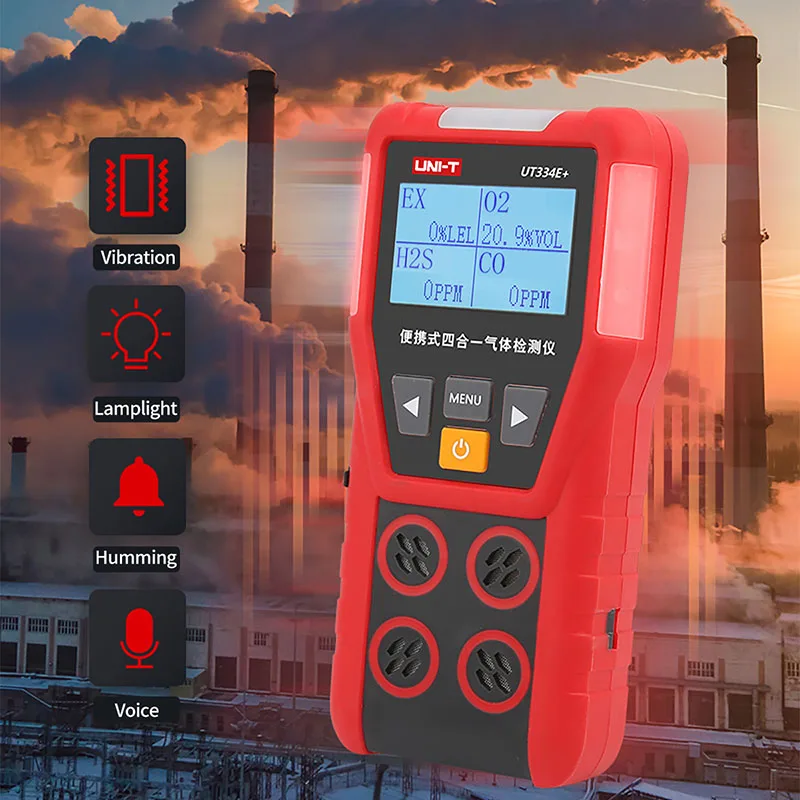 UNI-T 4 in 1 Gas Detector UT334E+ O2 CO H2S Combustible Gases Monitor Leakage Detector Air Quality Tester