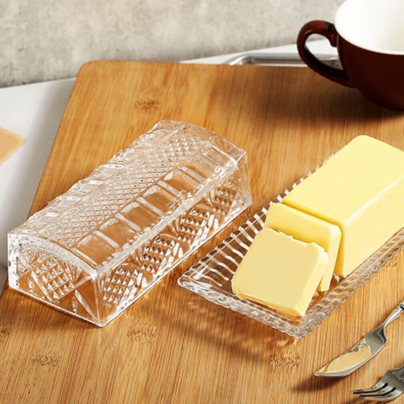 Glass Butter Dish For Countertop Butter Holder Container Plate Covered Keeper Holder Serving Cheese