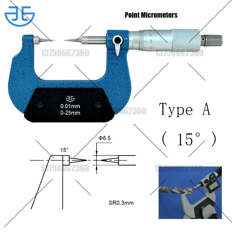XiBei Point Micrometers 0-25mm 25-50mm 50-75mm 342-251 Carbide meetvlakken Dikte Ideaal gereedschap voor het meten van boorgaten
