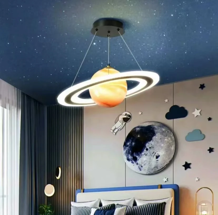 Planet light children\'s room chandelier creativity Earth boy girl room bedroom Guangdong Zhongshan lighting fixtures Space starr