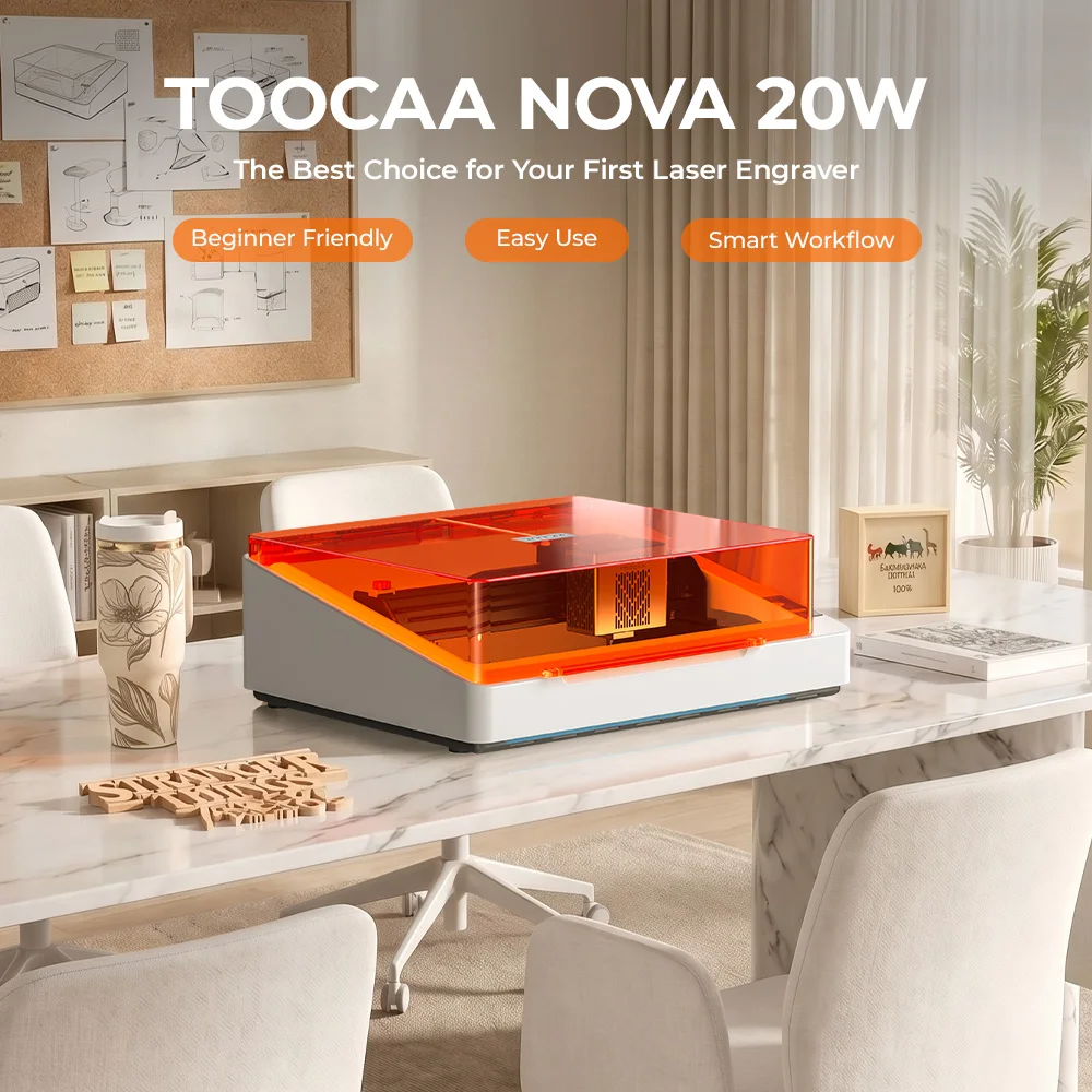 TOOCAA NOVA 20W Beginner-Friendly Laser Engraver Cutter With Smart Air Assist & 5MP Camera, Fully Enclosed Auto Focus Dual Exhaust Pre-assembled Desktop Laser Engraving and Cutting Machine for Wood Acrylic Stone DIY Crafts