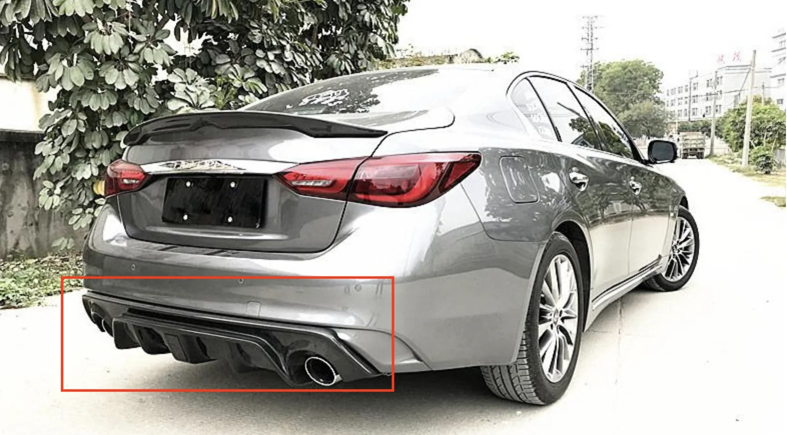 Infiniti Q50 2014-2017 Q50 2018 + True Carbon Fiber Rear Bumper Rear Diffuser Rear Lip MRD Diffuser with Light Emitting Diode