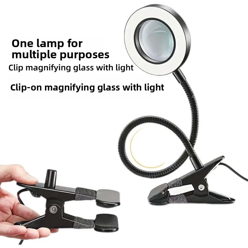 10X magnifying glass with lamp embroidery lamp beauty makeup fill light eyebrow bleaching lip manicure eyelash clip lamp clip