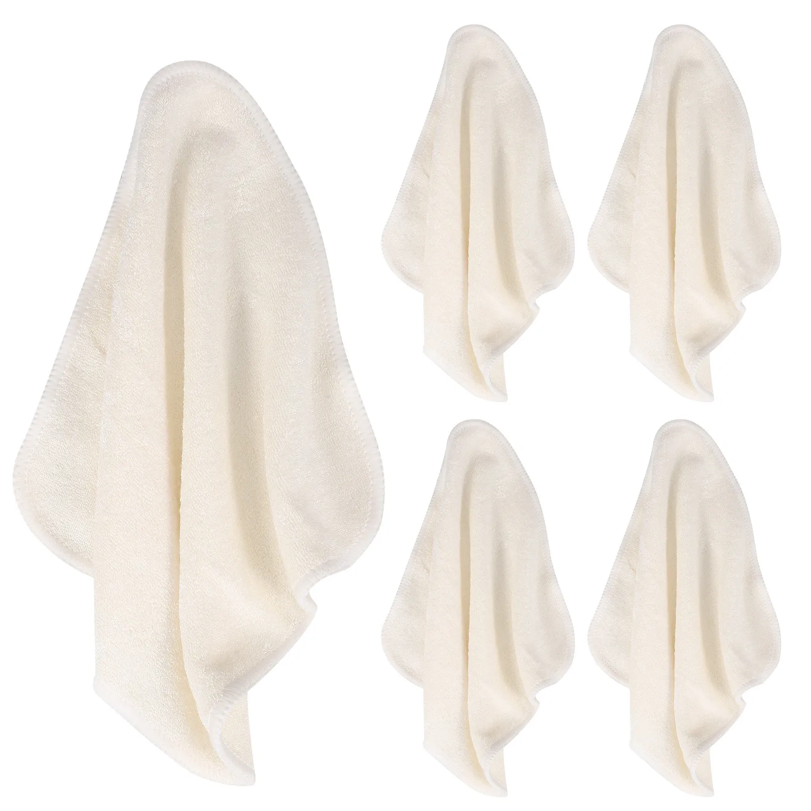 

5Pcs Bamboo Fiber Face Cleaning Cloths Soft Beige Reusable Washable Compact Size Exfoliating Towels for Daily Face Use